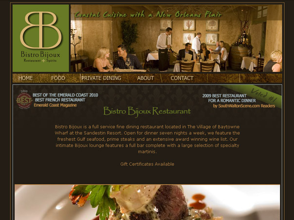 Screenshot of the Bistro Bijoux website