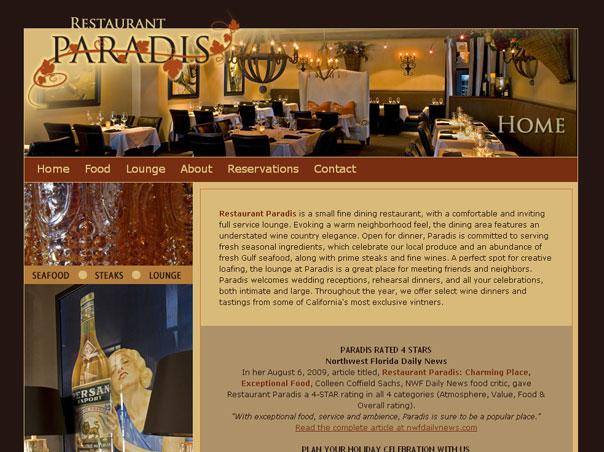 Screenshot of the Restaurant Paradis website